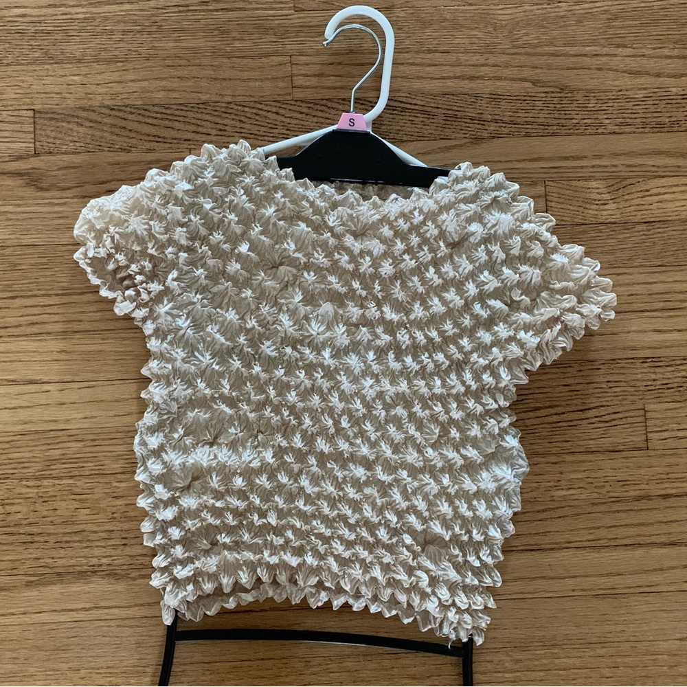 Y2K Cream Cropped Bubble Popcorn Textured Top